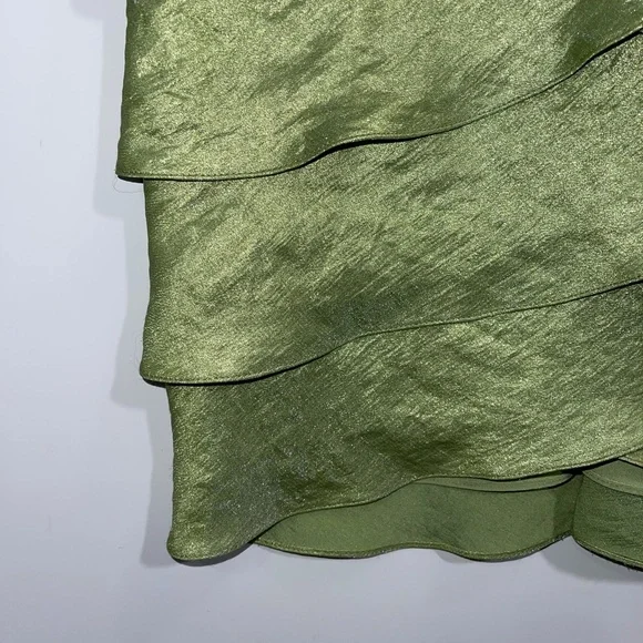 Adrianna Pappell‎ Green Metallic V-Neck Scalloped Cocktail Midi Dress Size 8 - Picture 3 of 10